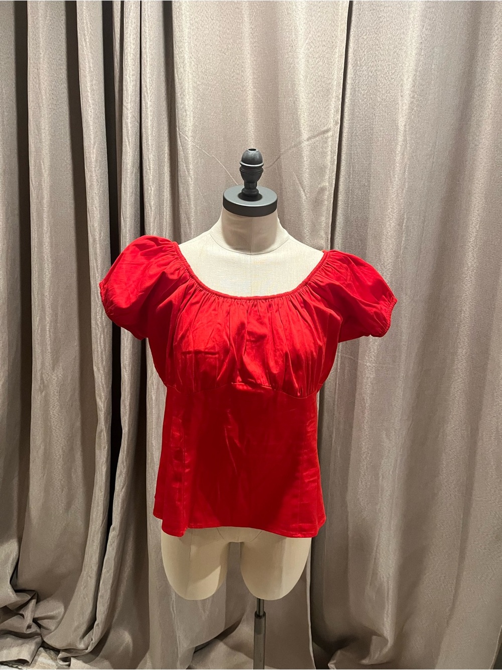Pinup Couture Red Puff-Sleeve Peasant Blouse